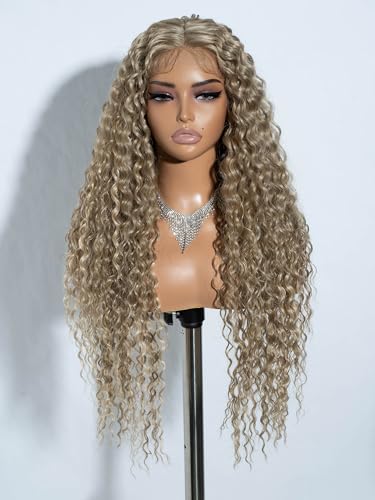Joedir Blonde Perücken für Frauen Lange Ombre Blonde Locken Perücke mit dunklen Wurzeln 76 CM T-Teil Lace Front Perücken für jeden Tag Party Verwendung von Joedir