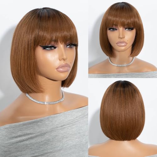 Joedir gerade Bob Perücke mit Pony kurze Echthaar-Perücken für Frauen brasilianischen dunklen Wurzeln Bob keine Lace Front Perücken 20 CM von Joedir
