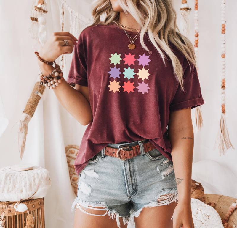 Colorful Star Patter Print | Quilting T-Shirt Quilt Block 9 Quilters Shirt von JoesPrintsStore
