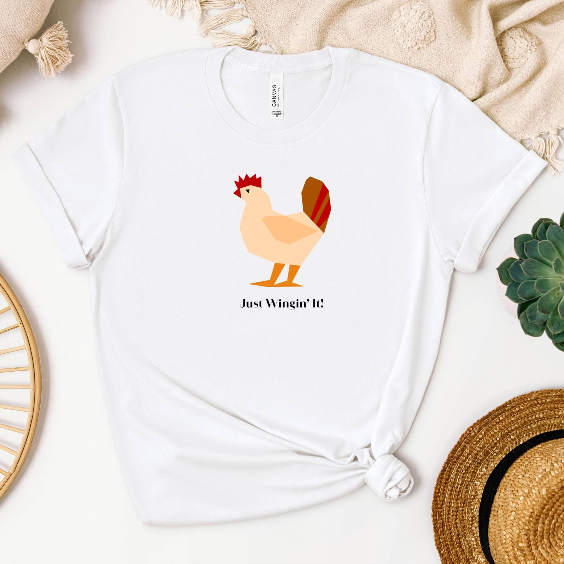 Just Wingin' It Chicken Quilt Print T-Shirt | Quilters Animal Cozy Quilting Prints von JoesPrintsStore