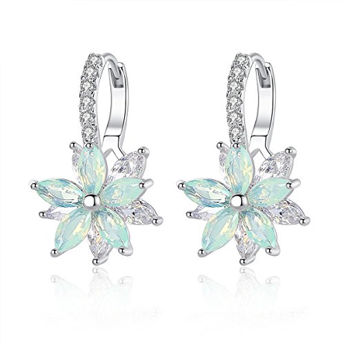 Josfeva Creolen Ohrringe für Damen, Silber Ohrringe Damen, Klein Hoop Ring Huggie Kreolen, Blumen Klapp-Creolen mit AAA Grün Zirkonia, Hängeohrringe Ohrschmuck mit Geschenkbox für Frauen Mädchen von Josfeva