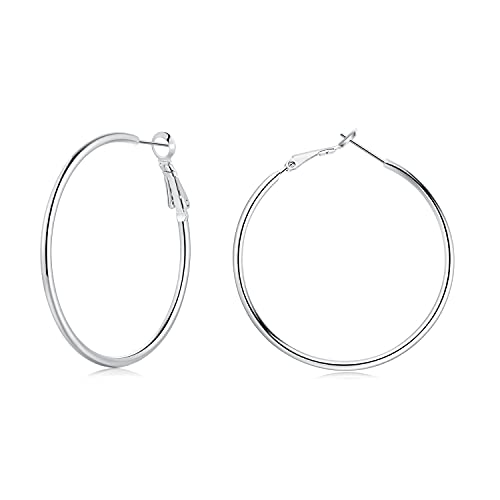 Josfeva Creolen Silber 925 Groß, 925 Sterling Silber Creolen Ohrringe, 50mm Silber Ohrringe Damen, Endless Huggie Rund Kreolen, Klapp-Creolen Ohrhänger Ohrringe für Frauen Mädchen von Josfeva