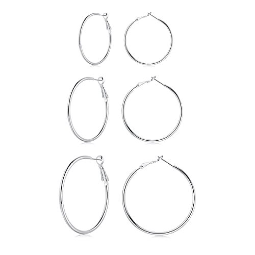 Josfeva Creolen Silber 925 Set, 925 Sterling Silber Creolen Ohrringe Groß, 40/50 / 60mm Damen Silber Creolen, Endless Huggie Rund Kreolen, Klapp-Creolen Ohrhänger Ohrringe für Frauen Mädchen von Josfeva