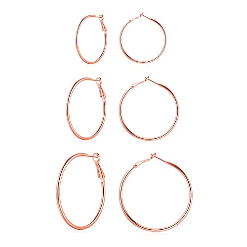 Josfeva Creolen Silber 925 Set, 925 Sterling Silber Creolen Ohrringe Groß, 40/50 / 60mm Damen Creolen Rosegold, Endless Huggie Rund Kreolen, Klapp-Creolen Ohrhänger Ohrringe für Frauen Mädchen von Josfeva