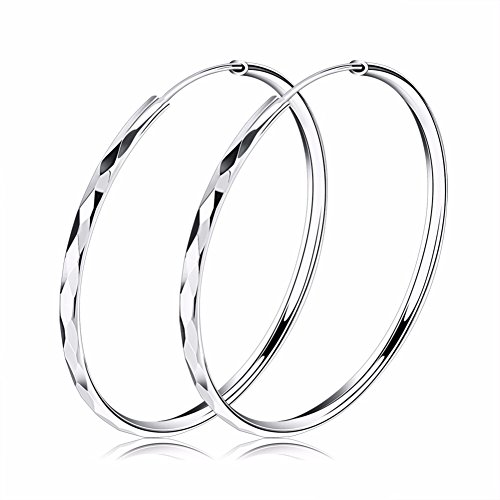 Josfeva Creolen Silber 925 Damen, Silber Ohrringe Kreolen, 40mm Groß Hoop Ring Huggie Kreolen Groß Rund Hängend Klapp-Creolen, Ohrringe Geschliffen Creolen Ohrhänger, Ohrhänger Ohrschmuck für Frauen von Josfeva