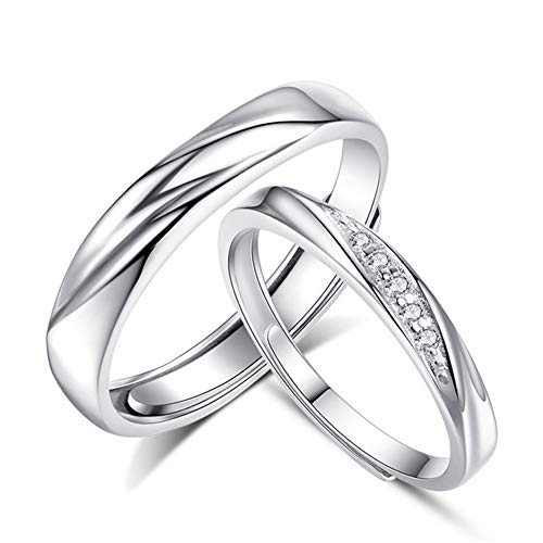 Josfeva Damen & Herren Paar Partnerringe 925 Sterling Silber Offen Verstellbare Versprechen Verlobungsring Hochzeitsring Band Ring mit Weiß AAAAA Zirkonia Geschenk für Frau Mann Freundin Freund von Josfeva