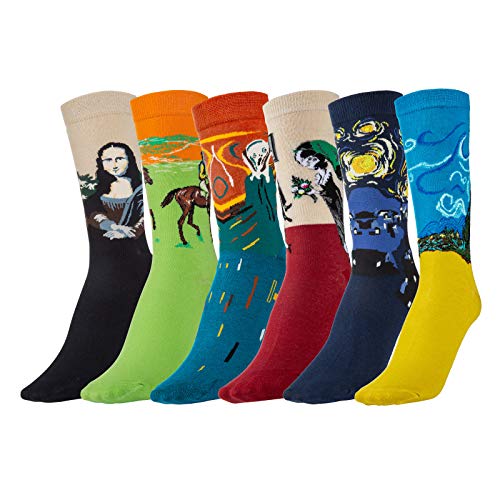 Comius Sharp Lustige Bunte Baumwolle Socken, 6 Paar Herren Damen Mehrfarbige Baumwollsocken Thermal Lässige Sportsocken Spaß Cool Berühmtes Gemälde Socken von Comius Sharp