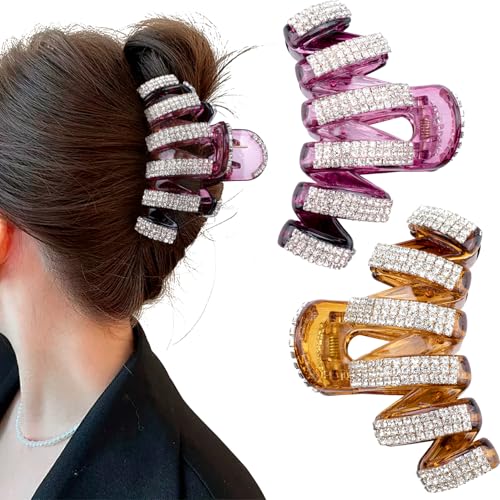 Joez Wonderful 2 Stück große Strass-Haarspangen, Kristall-Kiefer-Clips, Haarnadel für dickes Haar, modische Haarspange, Haarschmuck für Frauen (Kaffee + Weinrot) von Joez Wonderful