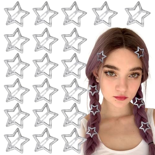 Joez Wonderful 20 Stück Stern-Haarspangen, 3 cm, Metall-Haarspangen, niedliche Stern-Clips, Haarspangen, rutschfest, modisch, Haarschmuck für Frauen (Silber glänzend) von Joez Wonderful