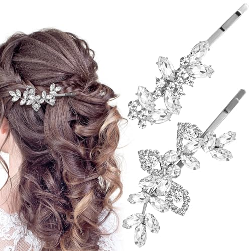 Joez Wonderful 4 Stück Strass Haarspangen Kristall Blatt Hochzeit Haarnadel Braut Haarschmuck funkelnde Diamant Haarspangen für Frauen Brautjungfern Braut (Silber, 2 Stile) von Joez Wonderful