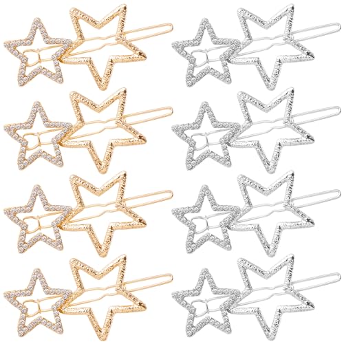 Joez Wonderful 8 Stück Stern Haarspangen Metall Stern Haarnadeln Gold Silber Strass Stern Haarschmuck für Frauen Mädchen Dickes Haar Lange Haare von Joez Wonderful