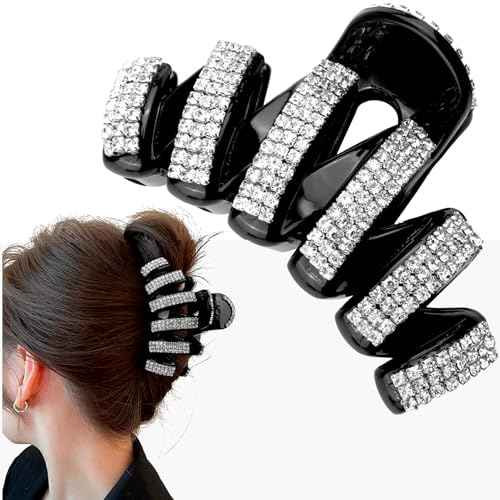 Joez Wonderful Große Strass-Haarspangen, Kristall-Kiefer-Clips, Haarnadel für dickes Haar, modische Haarspange, Haarschmuck für Frauen (schwarz) von Joez Wonderful