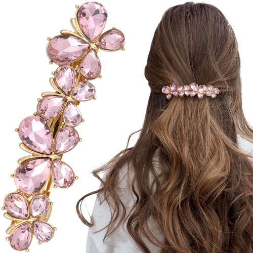 Joez Wonderful Strass-Haarspangen, Braut-Haarschmuck für Frauen, glitzernde Kristall-Haarnadeln, ausgefallene Haarspangen für Hochzeit, Braut, langes Haar (rosa Schmetterling, 1 Stück) von Joez Wonderful