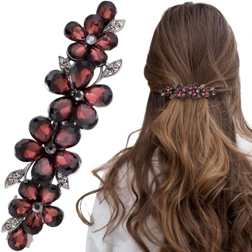 Joez Wonderful Strass-Haarspangen, Braut-Haarschmuck für Frauen, glitzernde Kristall-Haarnadeln, ausgefallene Haarspangen für Hochzeit, Braut, langes Haar (rote Blume, 1 Stück) von Joez Wonderful