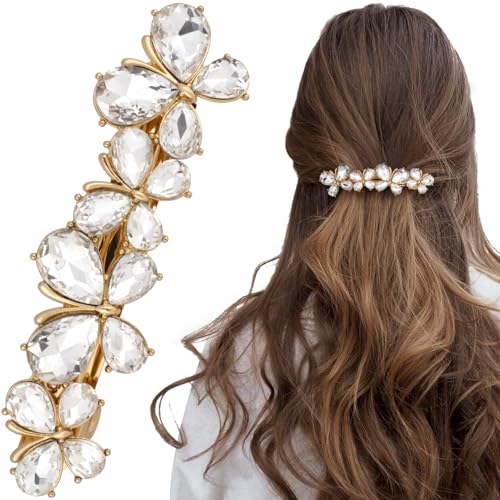 Joez Wonderful Strass-Haarspangen, Braut-Haarschmuck für Frauen, glitzernde Kristall-Haarnadeln, ausgefallene Haarspangen für Hochzeit, Braut, langes Haar (weißer Schmetterling, 1 Stück) von Joez Wonderful