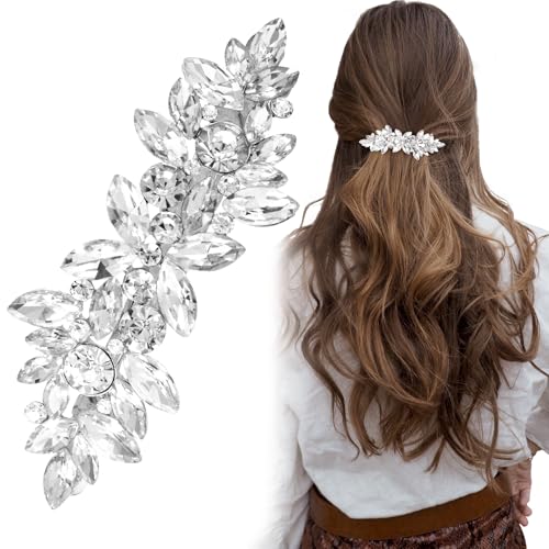Joez Wonderful Strass-Haarspangen, silberfarben, Braut-Haarschmuck für Frauen, glitzernde Kristall-Haarnadeln, ausgefallene Blumen-Haarspangen für Hochzeit, Braut, langes Haar (1 Stück) von Joez Wonderful