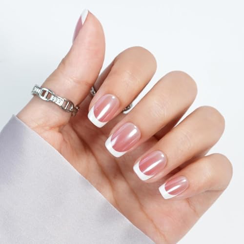 Kurze Press-on-Nägel – Weiße French-Tip-Press-on-Nägel, quadratisch, chromglasierte Klebenägel als Geschenk für Frauen, Klebenägel in 16 Größen Kurze Press-on-Nägel – Weiße French-Tip-Press-on-Nägel, quadratisch, chromglasierte Klebenägel als Geschenk für Frauen, Klebenägel in 16 Größen von Jofay Fashion