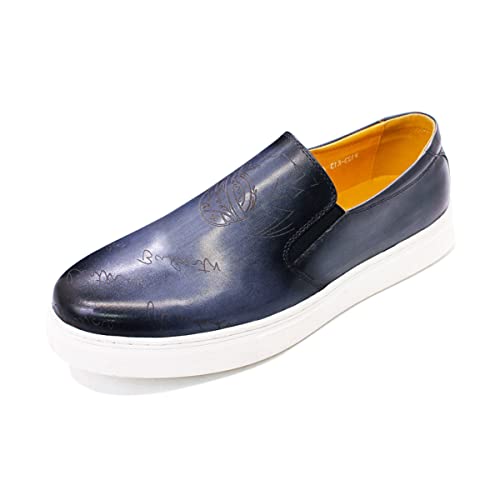 Herren Schuhe Leder Bequeme Handgemachte Loafers rutschfeste Dating Party Flats OLYW123-K13y，Blau，Herren-Größe 47 EU von Jofeat