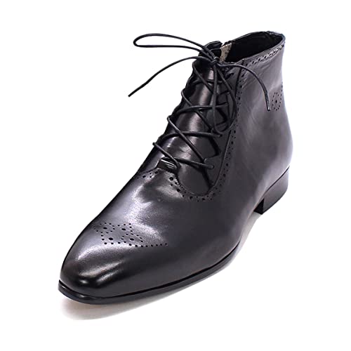 Jofeat Herren Stiefeletten Rindsleder Klassische Handgefertigte Formelle Schuhe Spitzer Zehe Schnürstiefel mit Seitlichem Reißverschluss Business Stiefel von Jofeat
