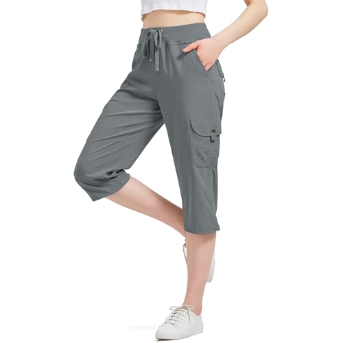 3/4 Hose Damen UPF 50 Outdoor Hose Wanderhose Sommer Freizeithose Jogginghose Khakihose Bequeme elastische leichte Schnelltrocken Outdoor Sporthose mit 6 Taschen Gary-3XL von Jogwits