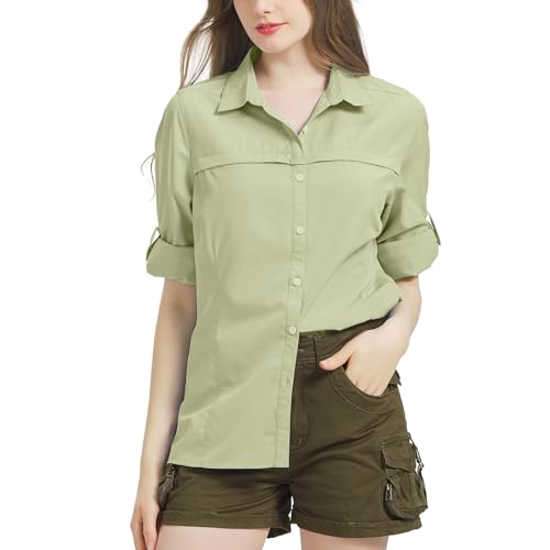 Bluse Damen UPF 50 UV Shirt Safari Kleidung Damen Quick Dry Outdoor Wanderhemd Casual Tops Sport Oberteile Langarmshirt -Khaki-L-5077 von Jogwits