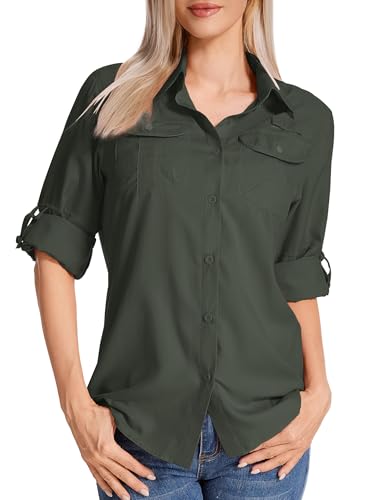 Jogwits UV Hemd Damen UPF 50+ Safari Wanderhemd Damen Outdoorhemd Schnelltrocknend Langarm Atmungsaktiv Funktionshemd für Reisen Sport Angeln Golf von Jogwits