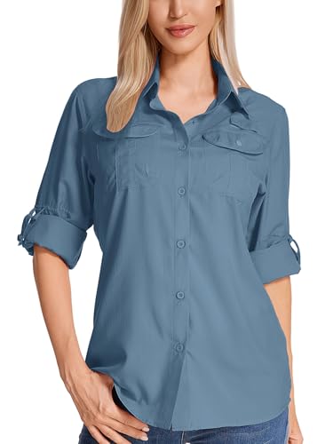 Jogwits UV Hemd Damen UPF 50+ Safari Wanderhemd Damen Outdoorhemd Schnelltrocknend Langarm Atmungsaktiv Funktionshemd für Reisen Sport Angeln Golf von Jogwits