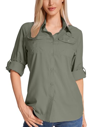 Jogwits UV Hemd Damen UPF 50+ Safari Wanderhemd Damen Outdoorhemd Schnelltrocknend Langarm Atmungsaktiv Funktionshemd für Reisen Sport Angeln Golf von Jogwits