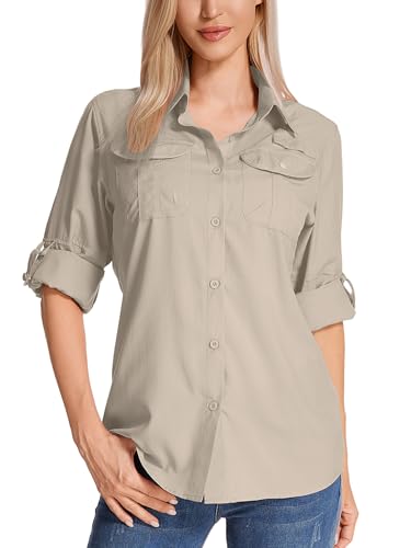Jogwits UV Hemd Damen UPF 50+ Safari Wanderhemd Damen Outdoorhemd Schnelltrocknend Langarm Atmungsaktiv Funktionshemd für Reisen Sport Angeln Golf von Jogwits