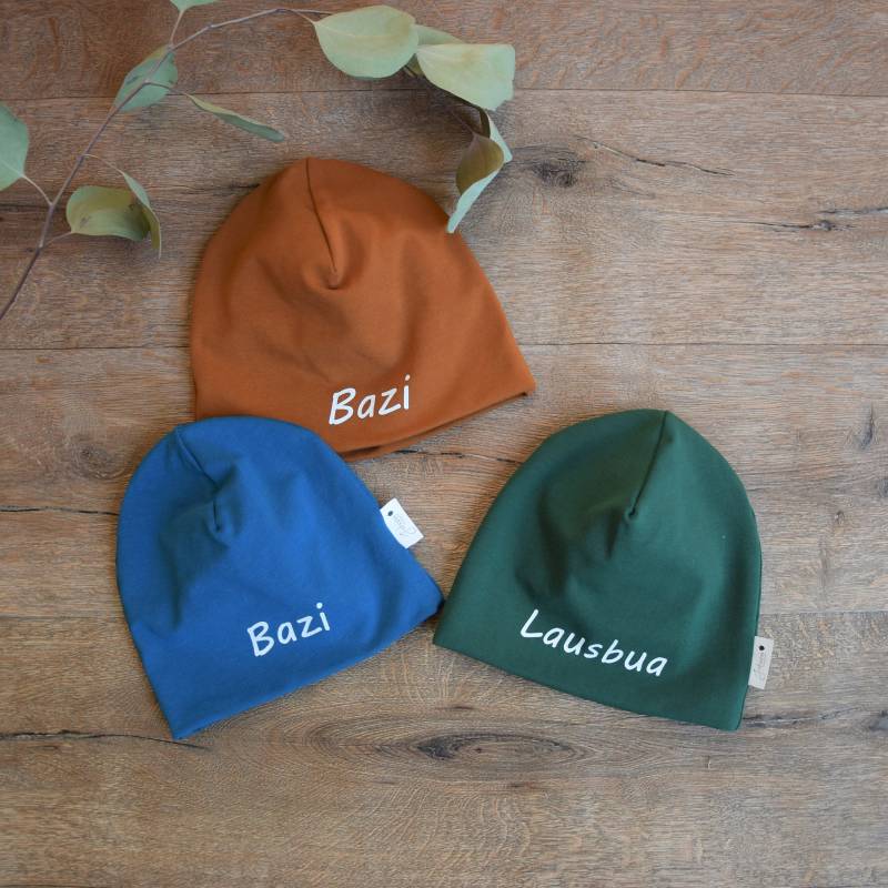 Lausbua Bazi Mint Blau Grau Mütze Baby Kinder Name Babygeschenk Geburtsgeschenk Beanie Jungen von Johannibeere