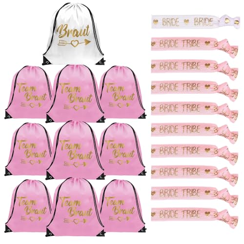 10 Sätze JGA Accessoires Frauen mit Team Bride Turnbeutel Armbänder,Junggesellenabschied Frauen Team Bride Turnbeutel Schwarz für Verlobung JGA Hochzeit Junggesellenabschied Braut Party. (Rosa) von Johiux
