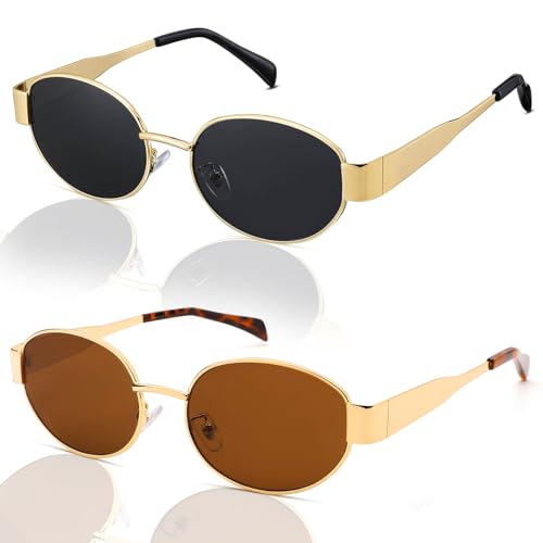 Johiux 2 Stück Vintage Oval Sonnenbrille Damen,Sunglasses für Woman,Sonnenbrille für Damen und Herren,Party Sonnenbrille,Aesthetic Accessoires Sunglasses Woman UV400（2 Stile） von Johiux