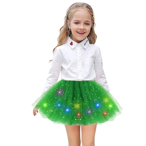 Johiux Grün Tüllrock mit Lichterkette Karneval,Tüllrock Kinder,Tüllrock Röcke für Mädchen,Mädchen Tutu Rock Star LED Lichter Minirock Tanzkleid,Karneval Party Kinder Mardi Gras Mädchen Tüllrock. von Johiux