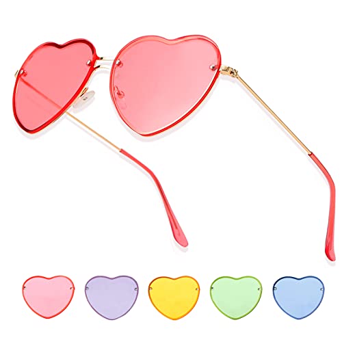 Johiux Herz Sonnenbrille Randlose Rosa Love Brille, Sonnenbrille Festival Damen Vintage,Herzförmige Sonnenbrille für Partys, Reisen, Hippie-Mode und festival zubehör. (Rosa) von Johiux