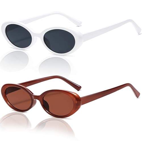 Johiux 2 Stück Vintage Oval Sonnenbrille, Sunglasses für Damen und Herren, Party Sonnenbrille, Aesthetic Accessoires Sunglasses Woman UV400 (2, Weiß+Tannfarbe) von Johiux