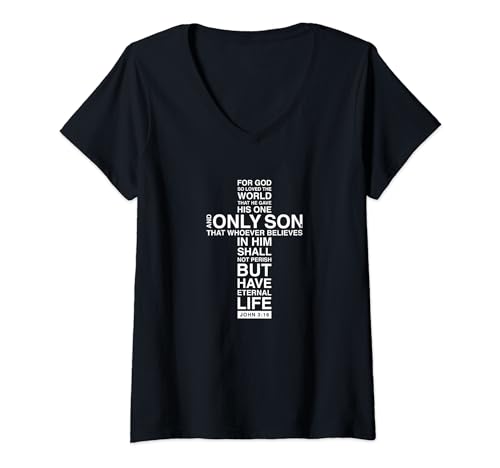 Damen John 3:16 Bibelzitat Christian T-Shirt T-Shirt mit V-Ausschnitt Damen John 3:16 Bibelzitat Christian T-Shirt T-Shirt mit V-Ausschnitt von John 3:16 Bible Quote Christian T-Shirt