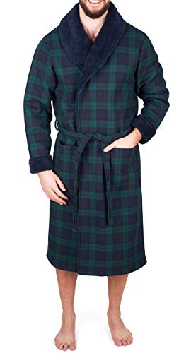 John Christian Blackwatch Herren Fleece-Bademantel mit Tartanmuster - Blau - X-Large von John Christian