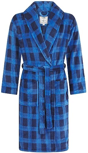 John Christian Superweicher Fleece-Morgenmantel mit blauem Karomuster (XXL) von John Christian