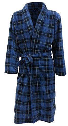 John Christian Thermo Fleece Morgenmantel mit Tartan-Muster - Blau - Herren (Größe L) von John Christian