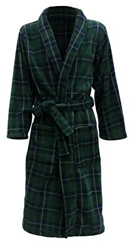 John Christian Thermo Fleece Morgenmantel mit Tartan-Muster - grün dunkelblau - Herren (Größe L) von John Christian