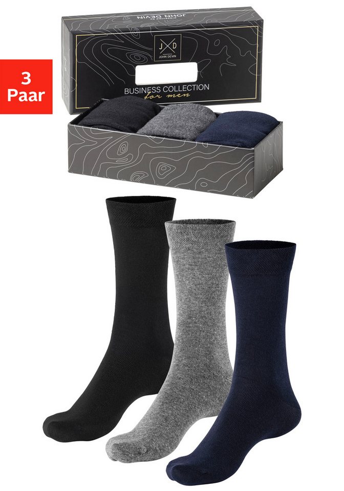 John Devin Businesssocken (Packung, 3-Paar) mit längerer Schaftlänge, verpackt in einer Box von John Devin