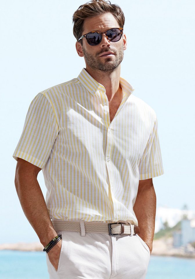 John Devin Kurzarmhemd Regular Fit, Streifenhemd mit Button-down-Kragen aus reiner Baumwolle von John Devin