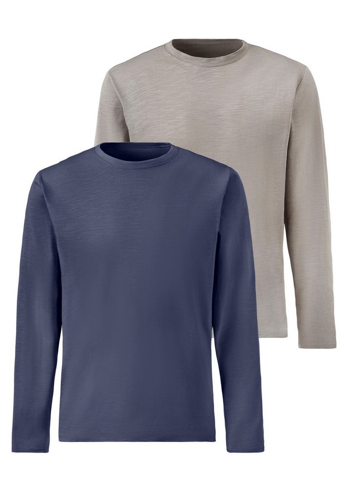 John Devin Langarmshirt mit Slub-Garn Struktur (2er-Pack) Longsleeve aus leichter, strukturierter Baumwollqualität von John Devin