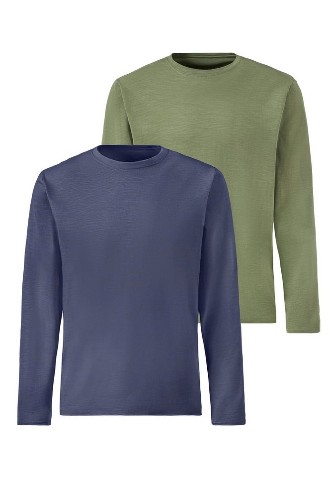 John Devin Langarmshirt mit Slub-Garn Struktur (2er-Pack) Longsleeve aus leichter, strukturierter Baumwollqualität von John Devin