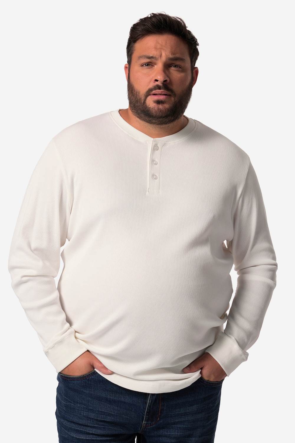 Große Größen John F. Gee Henley, Herren, beige, Größe: 3XL, Baumwolle, John F. Gee von John F. Gee
