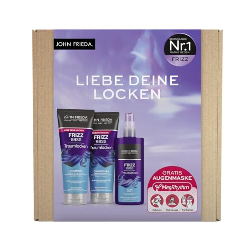 John Frieda Traumlocken Vorteils-Set für lockiges - Shampoo, Conditioner, Styling Spray & gratis MegRhythm Augenmaske - Für schwungvoll definierte Locken - Versorgt das Haar mit Feuchtigkeit von John Frieda