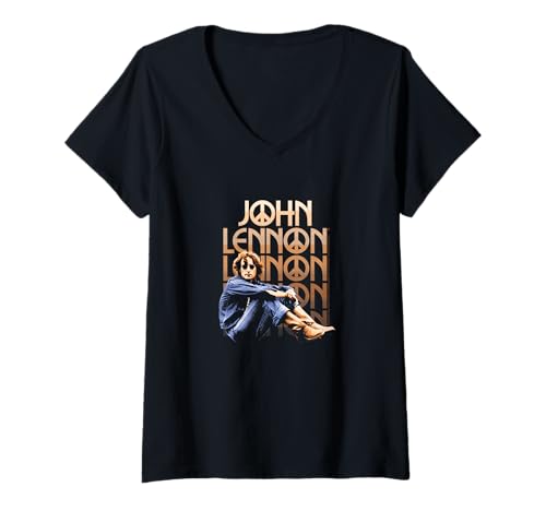 Damen Friedenszeichen, Retro-Kunst-Design T-Shirt mit V-Ausschnitt von John Lennon