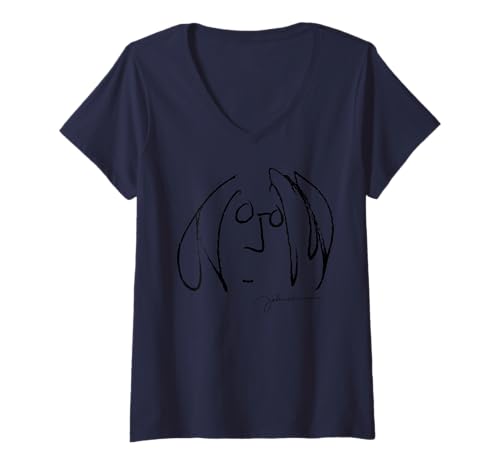 Damen Schwarz-Weiß-Linien-Art-Design T-Shirt mit V-Ausschnitt von John Lennon