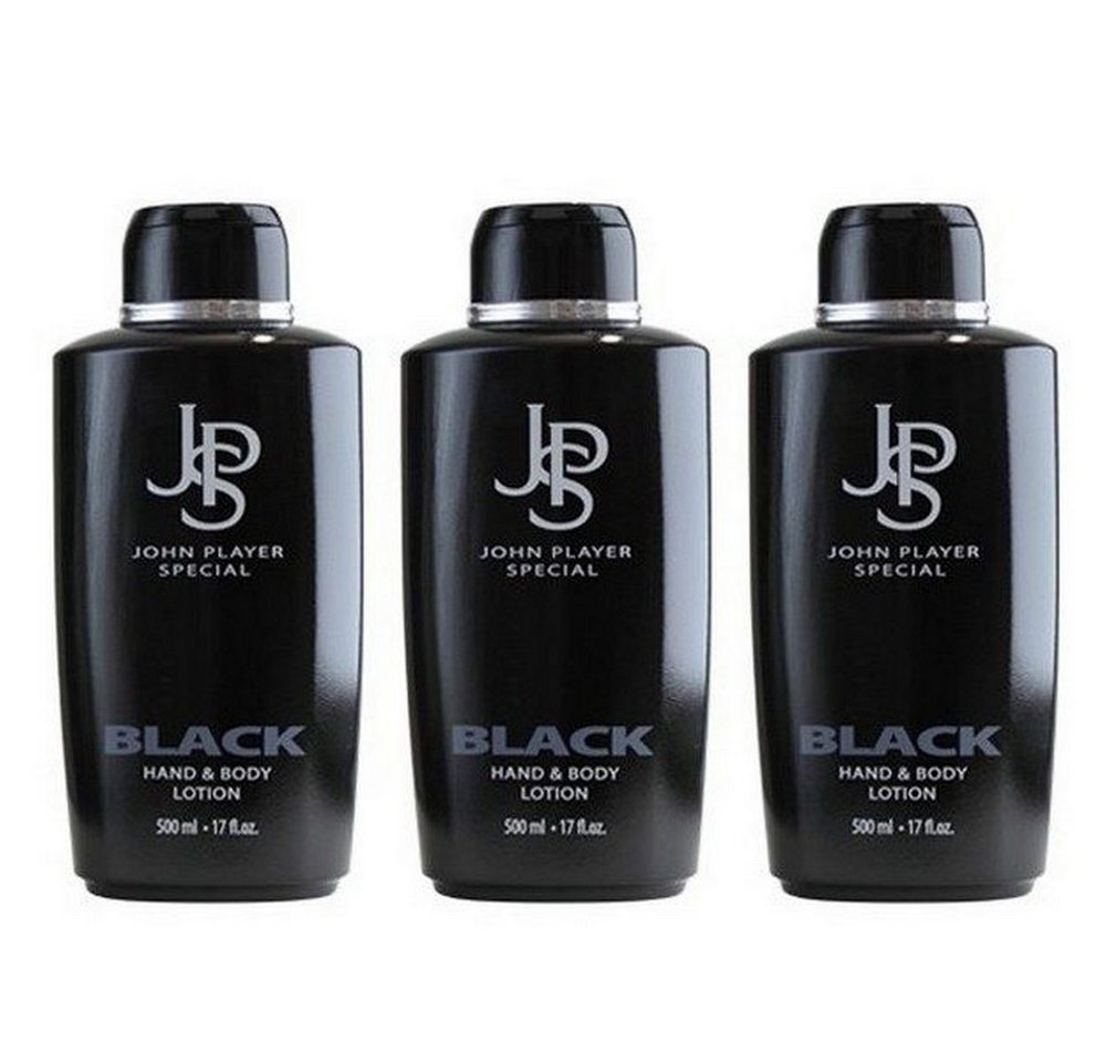 John Player Special Bodylotion Black 3 x 500 ml Hand & Body Lotion, feuchtigkeitsspendende Pflegestoffe von John Player Special