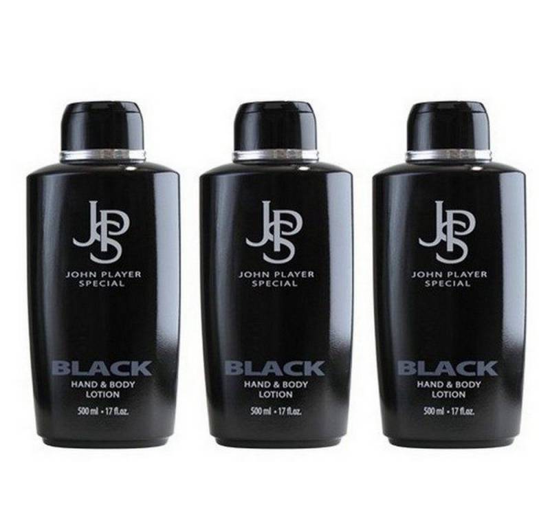 John Player Special Bodylotion Black 3 x 500 ml Hand & Body Lotion, feuchtigkeitsspendende Pflegestoffe von John Player Special